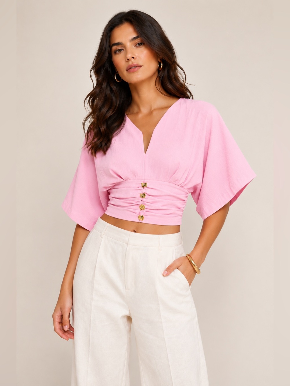 COMMENSE Cotton Linen Kimono Top